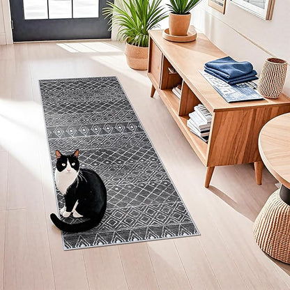 2x5 Rug Runner Moroccan - Washable Hallway Runner Rug Non Slip Pets Friendly Runner Low Pile Soft Indoor Floor Mat Front Door for Kitchen Bedroom Entryway Laundry 2x5 Black