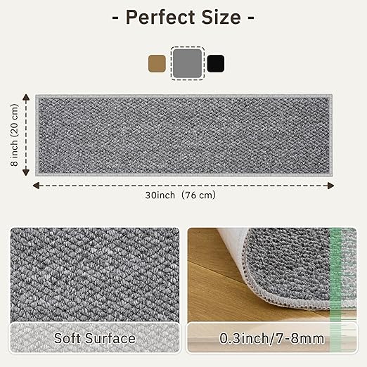 Carpet Stair Treads Non Slip - 28 Pack 8" x 30" Peel and Stick Stairs Tread for Wooden Steps Washable Stair Runners Rug Stain Resistant Edging Staircase Mat for Kids and Dogs(28pc, Grey)