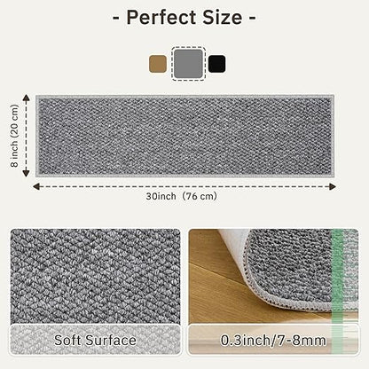 Carpet Stair Treads Non Slip - 10 Pack 8" x 30" Peel and Stick Stairs Tread for Wooden Steps Washable Stair Runners Rug Stain Resistant Edging Staircase Mat for Kids and Dogs(10pc, Grey)
