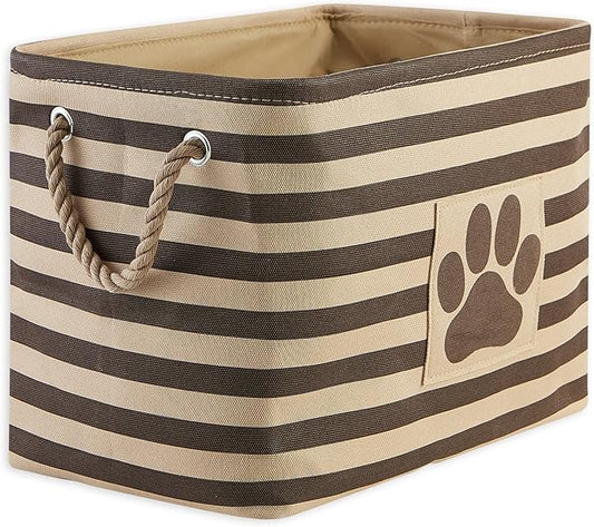 Bone Dry Pet Storage Collection Striped Paw Patch Bin, Medium Rectangle, Brown