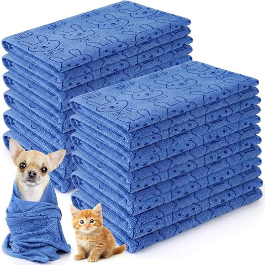 Irenare 12 Pcs Dog Towels Microfiber Pack Bulk, 20 x 40 inch Quick Drying Absorbent Pet Puppy Towels for Drying Small Puppy Dog Cat Pet Kitten Grooming Bathing Shower Travel Supplies (Blue)