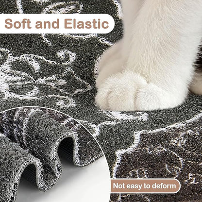 Glittme Cat Litter Mat with Non-Slip Bottom Litter Box Mat 47"X35" Litter Trapping Mat Easy to Clean Washable Cat Food Mat for Kitty,XXL