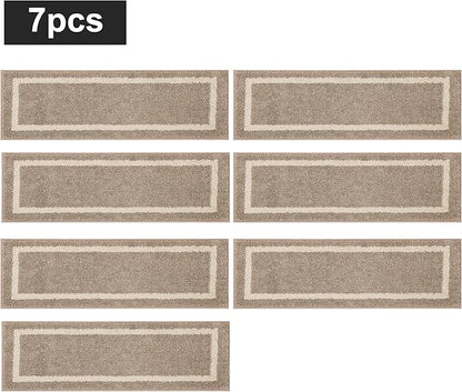 COSY HOMEER Soft Stair Treads Non-Slip Carpet Mat 28inX9in Indoor Stair Runners for Wooden Steps, Stair Rugs for Kids and Dogs, 100% Polyester TPE Backing 7pcs,Beige,Square