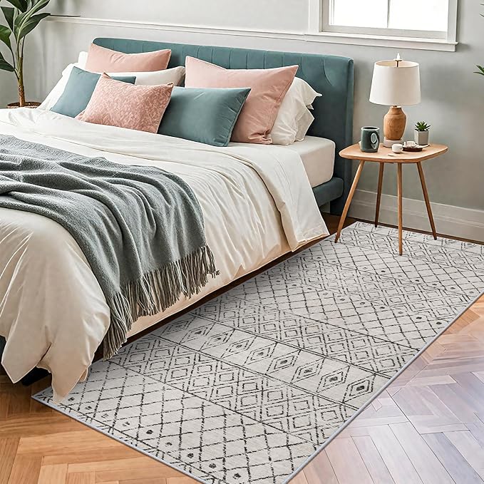 3x6 Runner Rug Washable - Moroccan Hallway Runners Non Slip Pets Friendly Rug Low Pile Soft Indoor Floor Mat Front Door for Kitchen Bedroom Entryway Laundry 3x6 Geo Grey