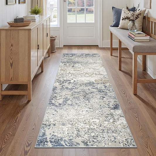 Art&Tuft Runner Rug 2'6x6' - Anti-Slip Backing Abstract Hallway Rug, Stain Resistant Kitchen Rugs, Foldable Machine Washable Area Rug(TPR18-Blue, 2'6x6')