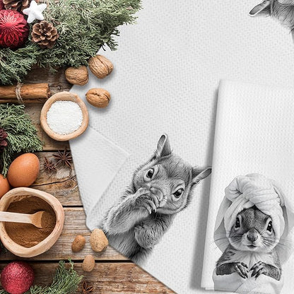 Funny Squirrel Hand Towels for Bathroom Kitchen Decor Set of 3, Squirrel Lover Lover Gifts, Funny Kids Bathroom Hand Towels,16x24 Inches