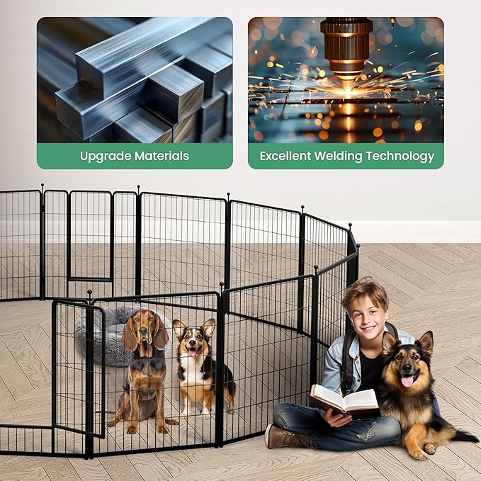 HealSmart Dog Playpen Indoor, Puppy Playpen Indoor Outdoor for Yard, Camping, RV, 40" Height 8 Panels Heavy Duty Dog Pen for Medium/Large Dogs, Black