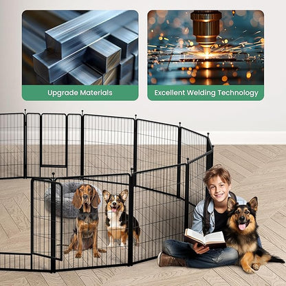 HealSmart Dog Playpen Indoor, Puppy Playpen Indoor Outdoor for Yard, Camping, RV, 40" Height 16 Panels Heavy Duty Dog Pen for Medium/Large Dogs, Black