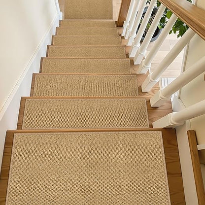 15PCS Non-Slip Stair Treads - 8"x30" Edging Stair Treads for Wooden Steps Washable Peel and Stick Indoor Stairs Tread Rug Stain Resistant Staircase Mat for Kids and Pets(15pc, Brown)