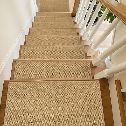 28PCS Non-Slip Stair Treads - 8"x30" Edging Stair Treads for Wooden Steps Washable Peel and Stick Indoor Stairs Tread Rug Stain Resistant Staircase Mat for Kids and Pets(28pc, Brown)