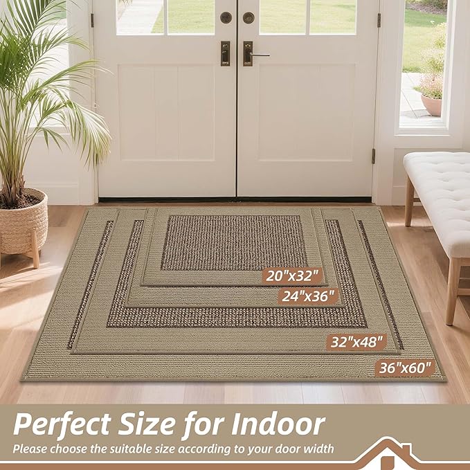 BEQHAUSE Indoor Door Mat 36" x 60", Dirt Trapper Door Mats Non-Slip Entryway Rugs Washable, Resist Dirt Absorbent Welcome Mat, Low Profile Floor Mats for Front Back Door and Entryway, Taupe