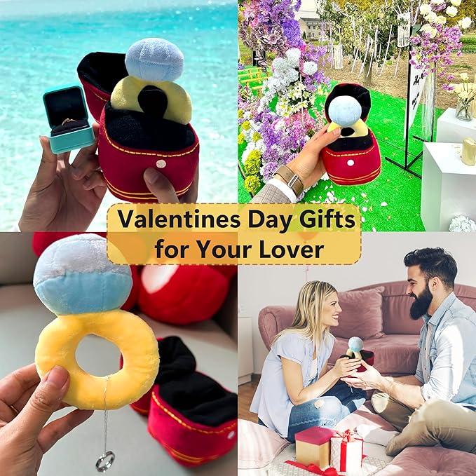 Valentines Dog Wedding Toy Engagement Plush Ring Box for Dog Birthday Gifts, Funny Plush Toys Squeaky Chew for Party Supplies