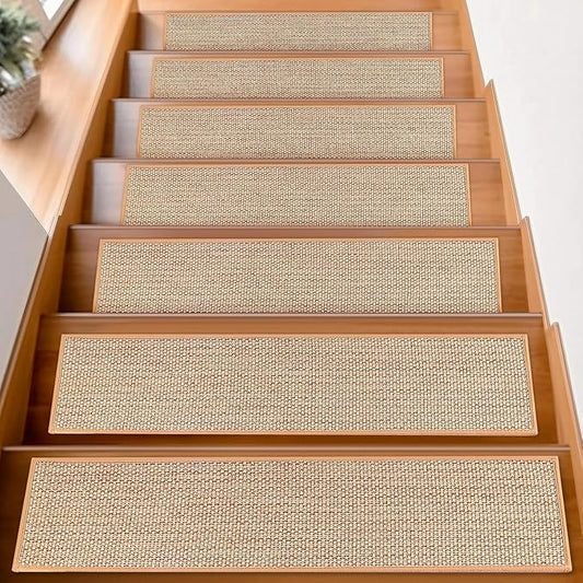 Stair Treads for Wooden Steps Indoor,8" X 30" (7 in Pack) Carpet Stair Treads for Wood Stairs, Machine Washable Stair Runners for Kids Elders and Pets,Beige
