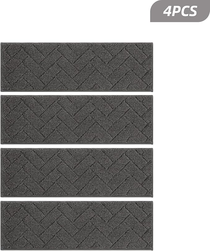 BEQHAUSE Edging Stair Treads for Wooden Steps 9" x 28", Non Slip Carpet Stair Treads Indoor Stair Runners, Soft Stair Rugs, Machine Washable, 100% Polyester, TPE Backing, 4pcs, Charcoal