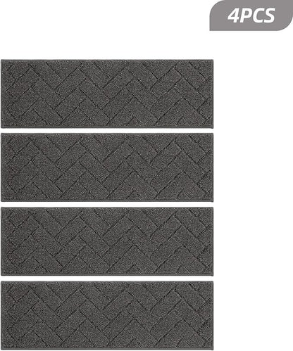 BEQHAUSE Edging Stair Treads for Wooden Steps 9" x 28", Non Slip Carpet Stair Treads Indoor Stair Runners, Soft Stair Rugs, Machine Washable, 100% Polyester, TPE Backing, 4pcs, Charcoal
