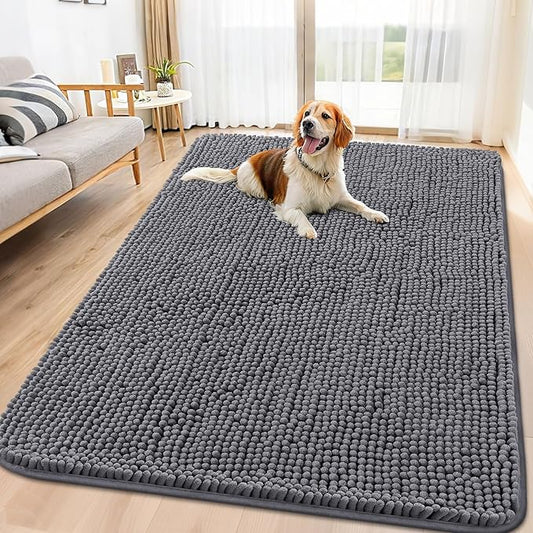 Smiry Dog Door Mat for Muddy Paws 70x32, Absorbs Moisture and Dirt Doormat, Non-Slip Washable Quick Dry Chenille Front Door Mat Indoor Entrance, Entryway Carpet for Inside Floor, Dark Grey