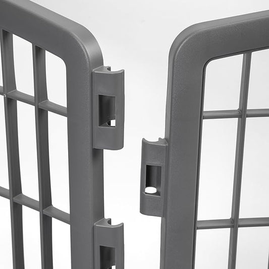 IRIS USA 34'' Pet Playpen 2 Panel Add-On with Connecting Rods, Dog Playpen, Small Medium Large Dogs, Heavy-Duty Molded Plastic, Rust-Free, Non-Skid Rubber Feet, Easy Assemble, Customizable, Gray