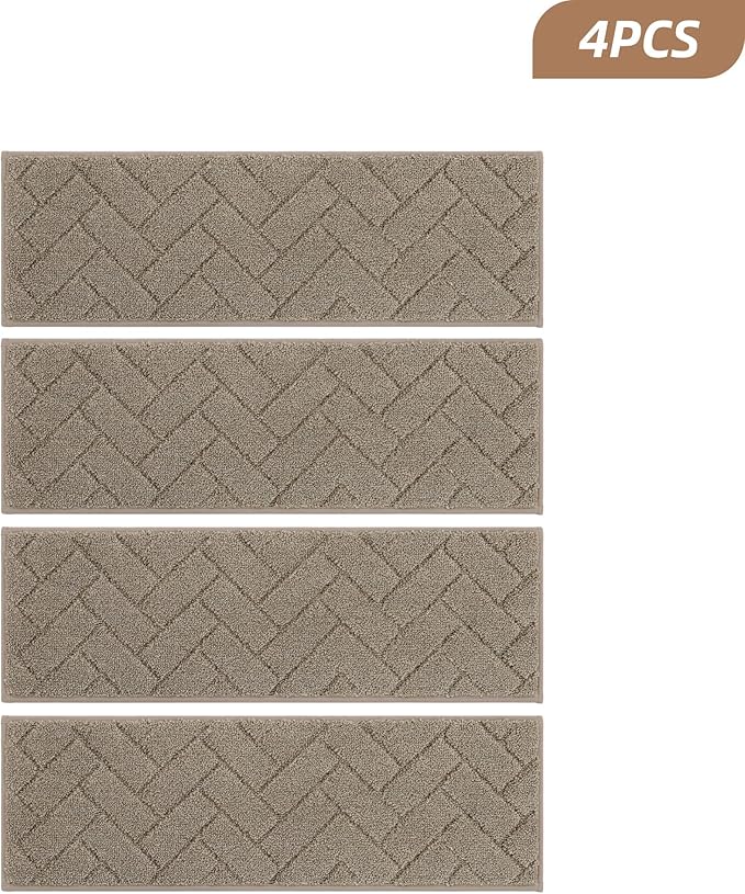 BEQHAUSE Edging Stair Treads for Wooden Steps 9" x 28", Non Slip Carpet Stair Treads Indoor Stair Runners, Soft Stair Rugs, Machine Washable, 100% Polyester, TPE Backing, 15pcs, Beige