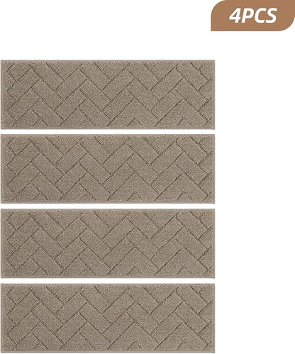 BEQHAUSE Edging Stair Treads for Wooden Steps 9" x 28", Non Slip Carpet Stair Treads Indoor Stair Runners, Soft Stair Rugs, Machine Washable, 100% Polyester, TPE Backing, 15pcs, Beige