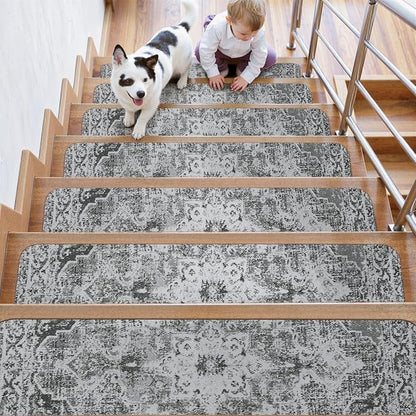 OJIA Stair Treads Non Slip Stair Runners for Wooden Steps Indoor, 15PCS 8"x30" Rubber Backing Carpet Treads for Wood Stairs Staircase Step Treads for Kids & Dogs, Stair Covers Safety Mats