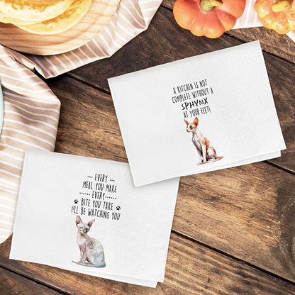 Funny Sphynx Cat Kitchen Towels, Sphynx Cat Mom Lady Lovers Gifts for Women Hand Towels, Gifts for Pet Lovers Dishcloths Dish Towel for Kitchen 16x24 Inches Set of 2