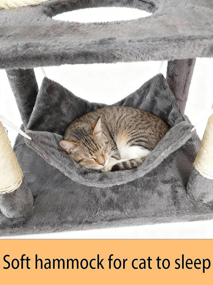 Cat Tree, 68-Inch Cat Tower for Indoor Cats, Plush Multi-Level Cat Condo with 7 Scratching Posts, 2 Perches, 2 Caves, Hammock (Darkgray)