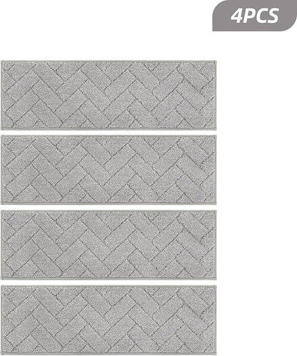 BEQHAUSE Edging Stair Treads for Wooden Steps 9" x 28", Non Slip Carpet Stair Treads Indoor Stair Runners, Soft Stair Rugs, Machine Washable, 100% Polyester, TPE Backing, 4pcs, Grey