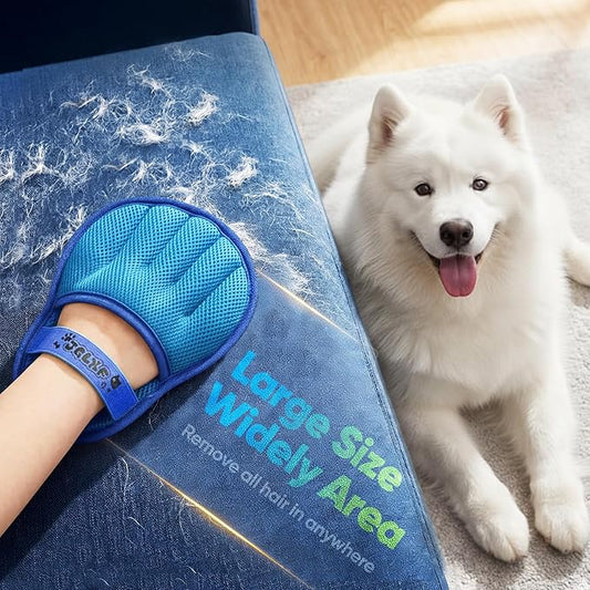 Upgraded Pet Hair Removal Glove for Dogs & Cats, Electrostatic Five-Finger Hair Remover for Furniture, Couch, Carpet, Clothing& Car Seat, 2Pcs Reusable Magic Brush Pet Hair Remover Tool (Blue)
