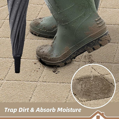 BEQHAUSE Dirt Trapper Door Mat 36" x 60", Doormat Non-Slip Entryway Rugs Washable, Dog Door Mat Stain Resistant and Absorbent Welcome Floor Mat for Front Back Door, Mud Wet Shoes & Paws, Warm Beige