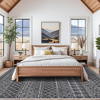 10 x 12 Area Rug - Modern Living Room Area Rugs Washable Moroccan Rugs Low Pile Non Slip Carpets Soft Indoor Thin for Bedroom Dining Room Office 10x12 Black