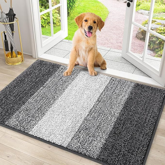 Smiry Dog Door Mat for Muddy Paws, Absorbs Moisture and Dirt, Low-Profile Entryway Mat with Non-Slip Backing, Entry Indoor Outdoor Doormat for Inside Floor (30x20 Inches, Grey, Striped)