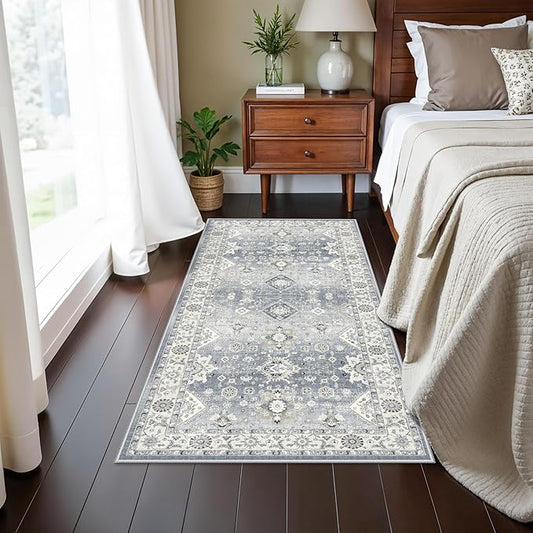Washable 2x4 Kitchen Sink Rugs: Washable Non-Slip Hardwood Floor Mat for Stove Soft Stain Resistant Carpet Boho Home Decor for High Traffic Area Low-Pile Area Rug for Entryway Foyer(2x4,Grey)