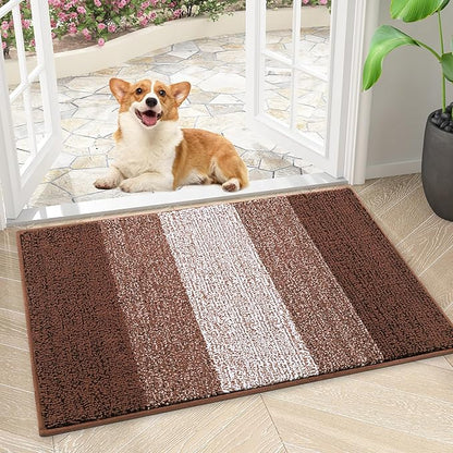 Smiry Dog Door Mat for Muddy Paws, Absorbs Moisture and Dirt, Low-Profile Entryway Mat with Non-Slip Backing, Entry Indoor Outdoor Doormat for Inside Floor (30x17 Inches, Brown, Striped)