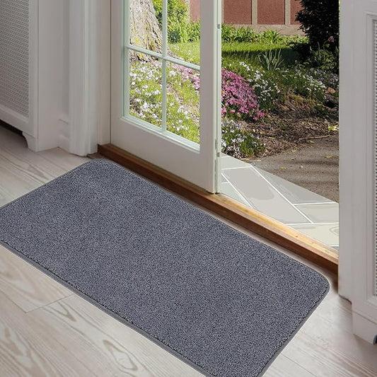 ITSOFT Dirt Trapper Indoor Door Mat & Entrance Rug for Wet Muddy Shoes and Pet Paws, Non-Slip Machine Washable, Shoe Scraper, Absorbent Welcome Dog Mat for Front Door, Entry Way (30x18, Gray)