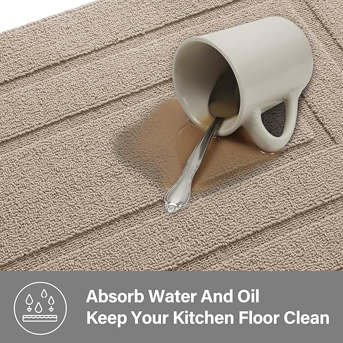 GRANNY SAYS Kitchen Mats for Floor Resist Dirt Kitchen Rugs Non Slip Washable, Long Rug Runner for Sink Laundry Thick Durable Polypropylene Comfort Standing, 47" x 20", Khaki