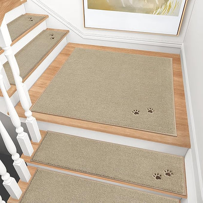 BEQHAUSE Stair Landing Rug Non-Slip 30"x30", Square Stair Landing Mats for Stairs Washable, Carpet Stair Treads Matching Mats for Wooden Steps Indoor Landing Rugs Surface Polyester TPE Backing, Beige