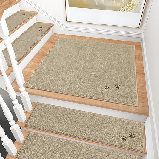 BEQHAUSE Stair Landing Rug Non-Slip 30"x30", Square Stair Landing Mats for Stairs Washable, Carpet Stair Treads Matching Mats for Wooden Steps Indoor Landing Rugs Surface Polyester TPE Backing, Beige