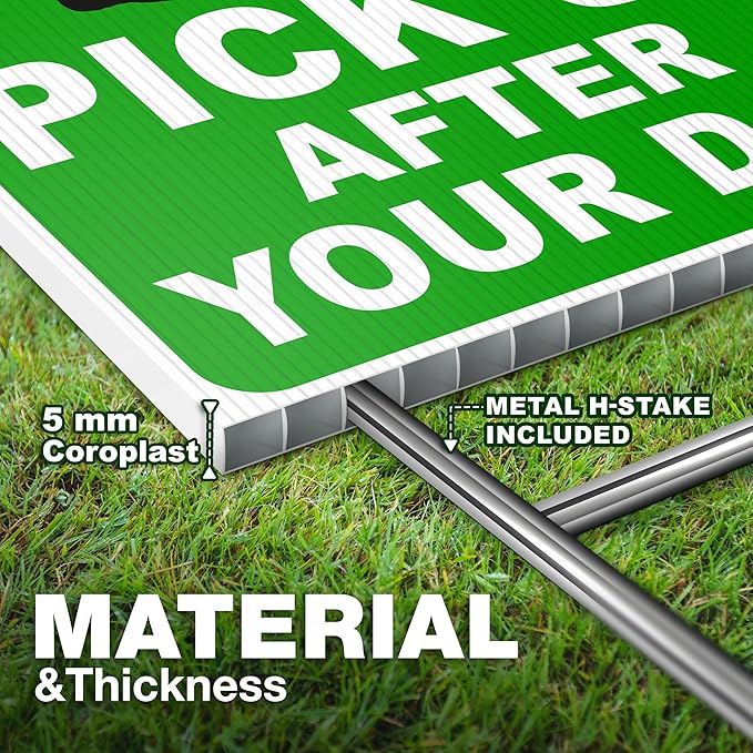 2 PC Pick Up After Your Dog Sign, 8x12 DS Coroplast Please Clean Up After Your Pet Sign with Stake for Lawn Yard