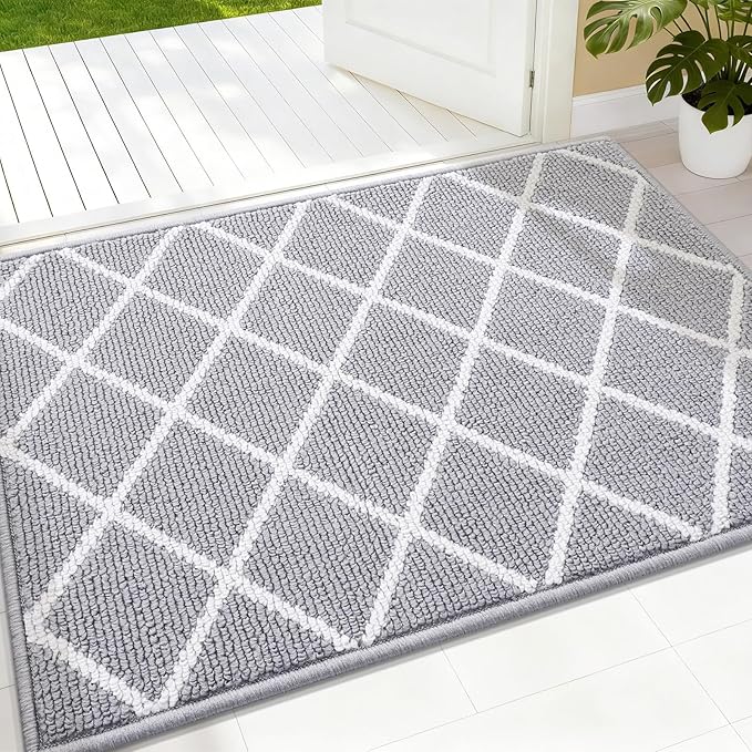 Finchitty Indoor Door Mat, Dirt Resistant and Absorbent, Low-Profile, Non-Slip, Washable Inside Floor Mats for Front Door, Back, and Entrance, 36" x 24", Light Grey