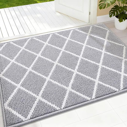 Finchitty Indoor Door Mat, Dirt Resistant and Absorbent, Low-Profile, Non-Slip, Washable Inside Floor Mats for Front Door, Back, and Entrance, 32" x 20", Light Grey