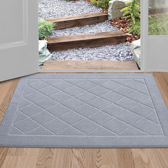 BEQHAUSE Dirt Trapper Door Mat 24" x 36", Doormat Non-Slip Entryway Rugs Washable, Dog Door Mat Stain Resistant and Absorbent Welcome Floor Mat for Front Back Door, Mud Wet Shoes & Paws, Grey