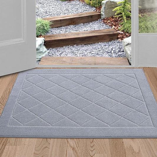 BEQHAUSE Dirt Trapper Door Mat 24" x 36", Doormat Non-Slip Entryway Rugs Washable, Dog Door Mat Stain Resistant and Absorbent Welcome Floor Mat for Front Back Door, Mud Wet Shoes & Paws, Grey