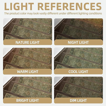 Non Slip Stair Treads for Wooden Steps 15PCS - 8"x30" Indoor Safety Carpet, Edging Mats with TPE Adhesive Backing, Pet and Elderly Friendly Stair Rugs (Olive/Brown)