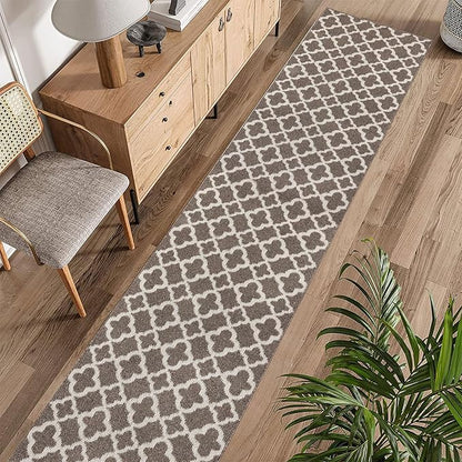 U'Artlines Extra Long Runner Rug for Hallway 2'8" x 12' Non Slip Kitchen Floor Carpet Runners Brown Geometric Pattern Machine Washable Area Rug for Entryway Bathroom