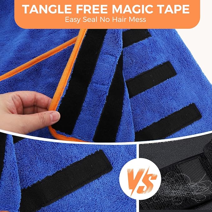 Mihachi Dog Bathrobe Towel Wrap Fast Drying with Drying Gloves Set, Super Absorbent Coral Fleece Dog Drying Coat Bath Robe for Puppy, Medium & Large Dogs, Adjustable Collar & Belly Strap, Blue M