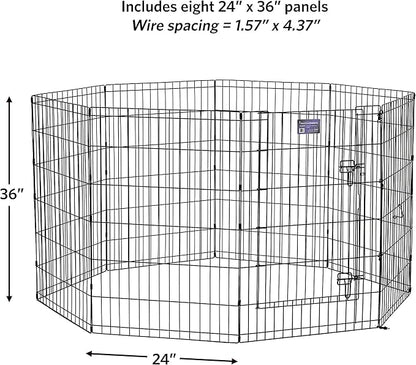 MidWest Homes for Pets 36-Inch Exercise Pen, for Indoor and Outdoor Use, 16 Sq Feet of Play, Single Door Folding Dog Pen, with Large Door Opening & Secure Latch, Easy to Set Up, Foldable Dog Playpen