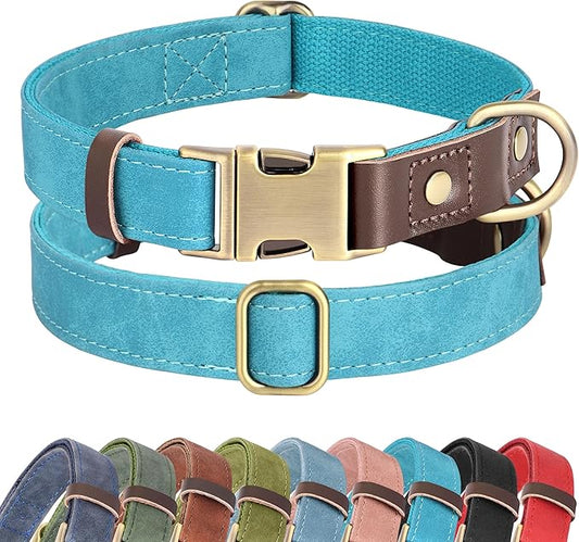 Didog Soft PU Leather Dog Collar for Large Dogs,Classic Adjustable Dog Collars with Quick Release Metal Buckle,Easy Clean and Comfortable with Nylon Lining,Light Blue,L Neck 16-23"