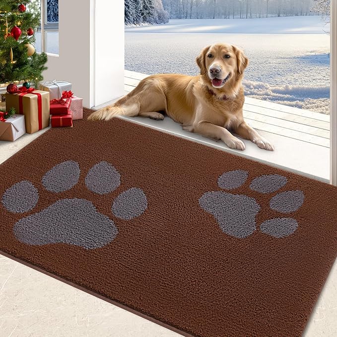 FONEYI Indoor Door Mat, 32"x40" Dog Mats for Muddy Paws, Rubber Backing Non Slip Super Absorbent Washable Entryway Rug, Low-Profile Front Back Door Mats, Inside Floor Doormats for Entryway, Brown