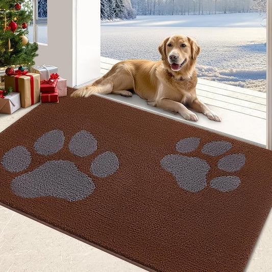FONEYI Indoor Door Mat, 32"x40" Dog Mats for Muddy Paws, Rubber Backing Non Slip Super Absorbent Washable Entryway Rug, Low-Profile Front Back Door Mats, Inside Floor Doormats for Entryway, Brown