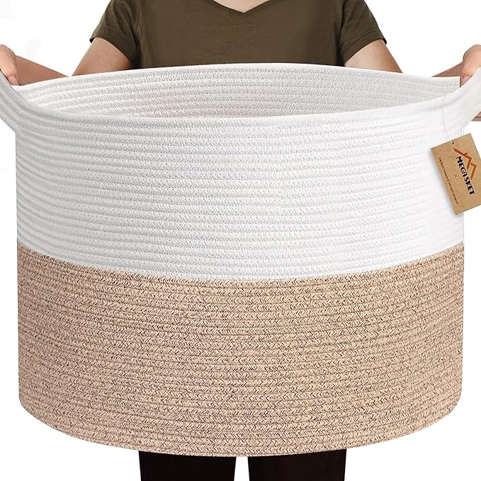 115L Super Large Blanket Basket, 23.6"x15.7" Oversized Cotton Rope Woven Basket for Toys, Towels, Shoes, Laundry, XXXL Jumbo Storage Bin for Blankets for Living Room, Toy Organizer, Brown